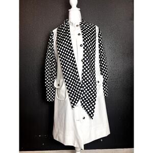 Justin McCarty Black and White Polka Dot Coat with Built In Scarf- Size Small